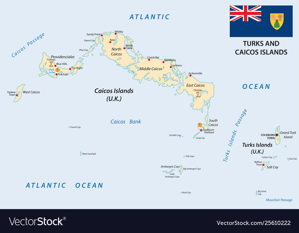 Turks and caicos islands map with flag Royalty Free Vector