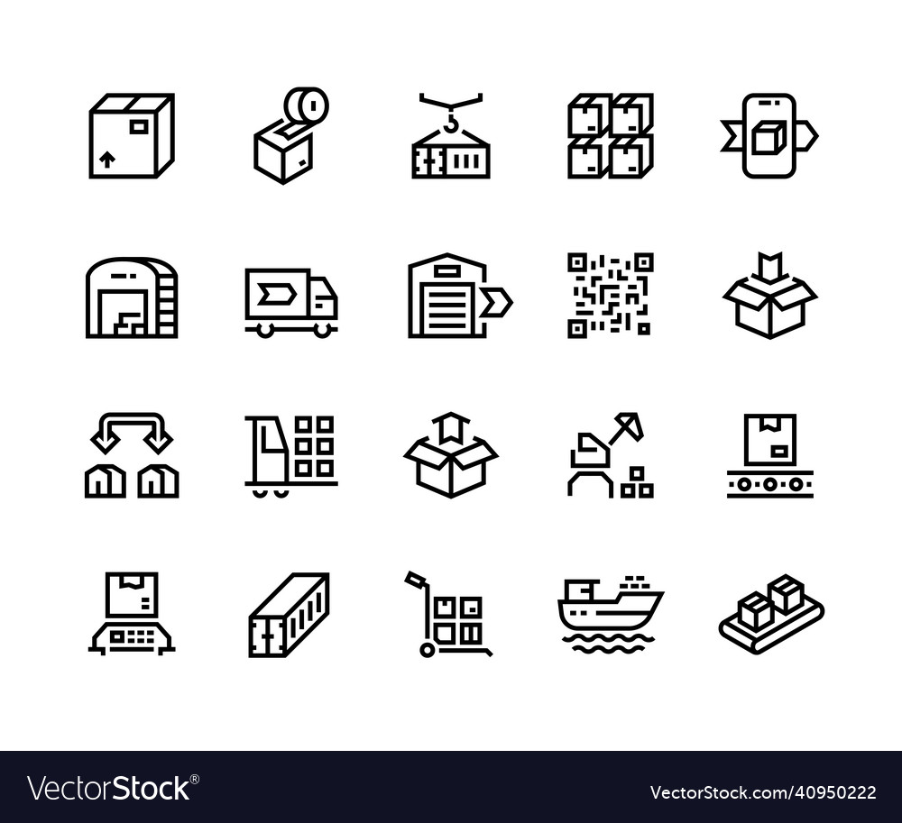 Warehouse line icons outline containers Royalty Free Vector