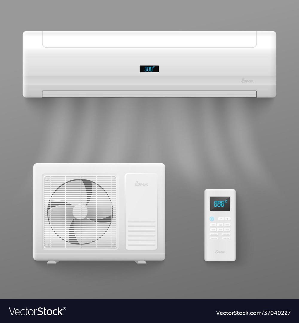 Air conditioner and split system set realistic Vector Image