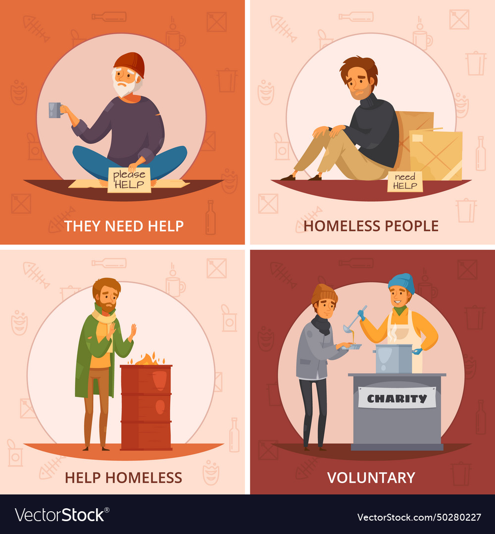 Cartoon homeless people icon set Royalty Free Vector Image