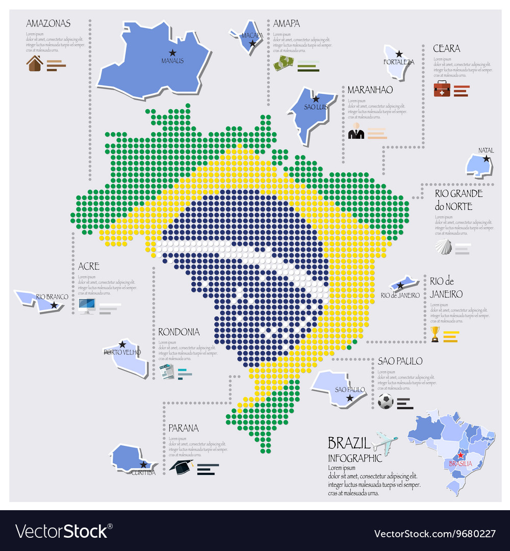 Dot and flag map of brazil infographic design