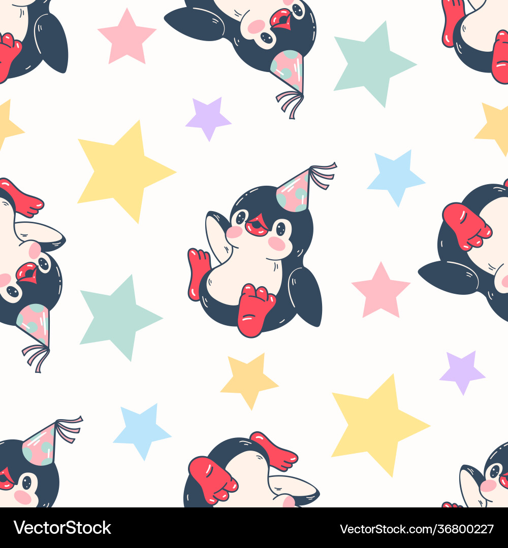 Seamless pattern with cute penguins Royalty Free Vector