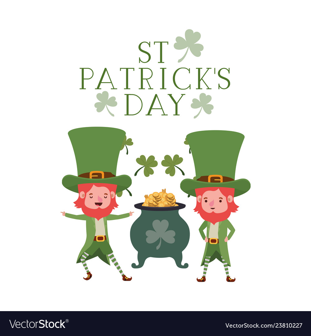 St patricks day label with leprechauns character Vector Image