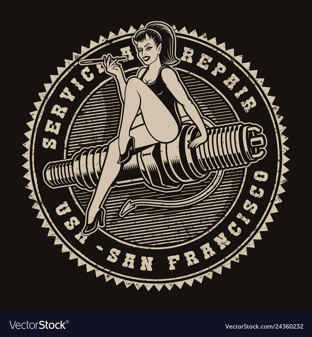 Black and white of a devil girl on a spark plug vector image Black and white of a devil girl on a spark plug