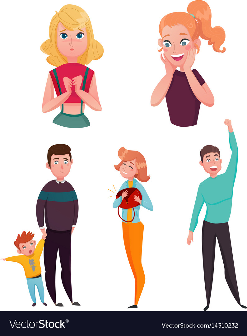 People emotions cartoon characters set Royalty Free Vector People emotions cartoon characters set Royalty Free Vector