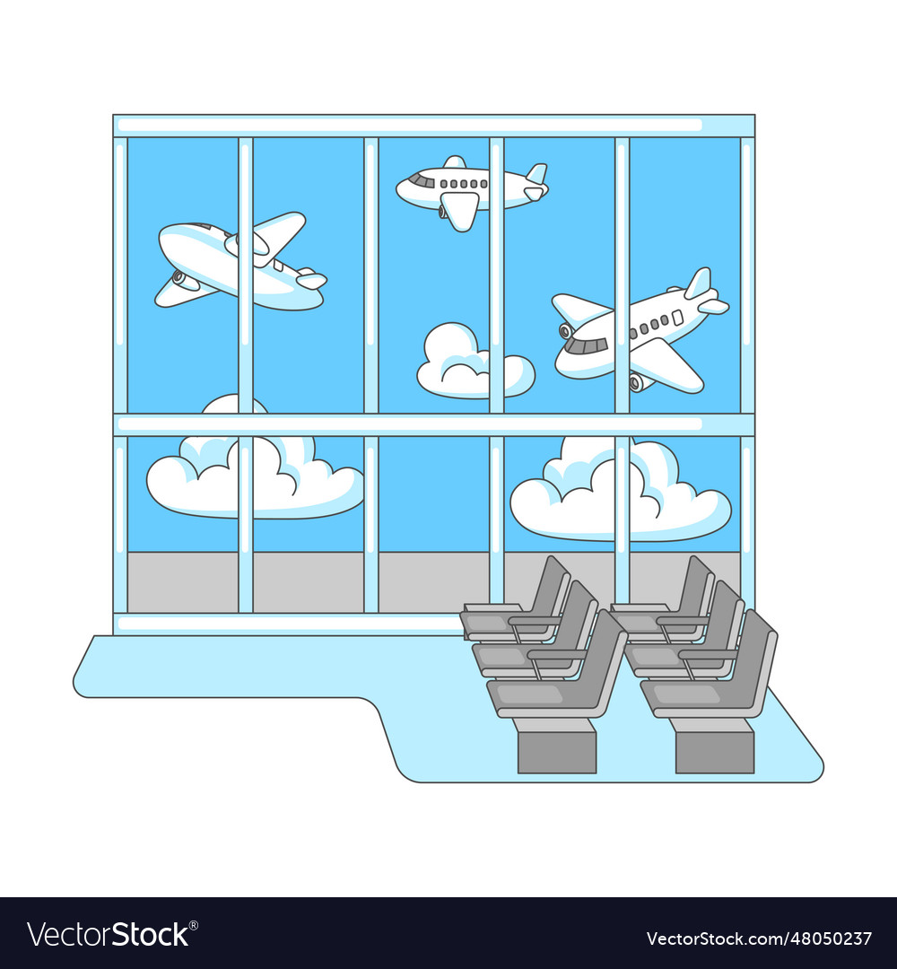 Airport window with airplanes travel Royalty Free Vector