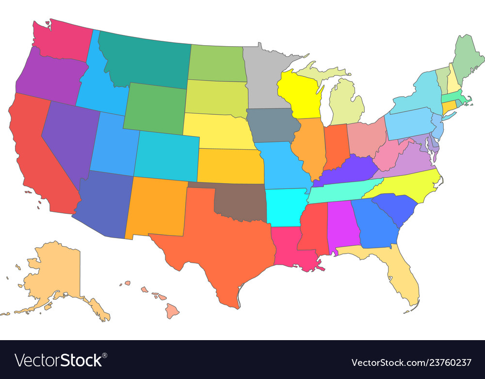 Color usa map with all states Royalty Free Vector Image