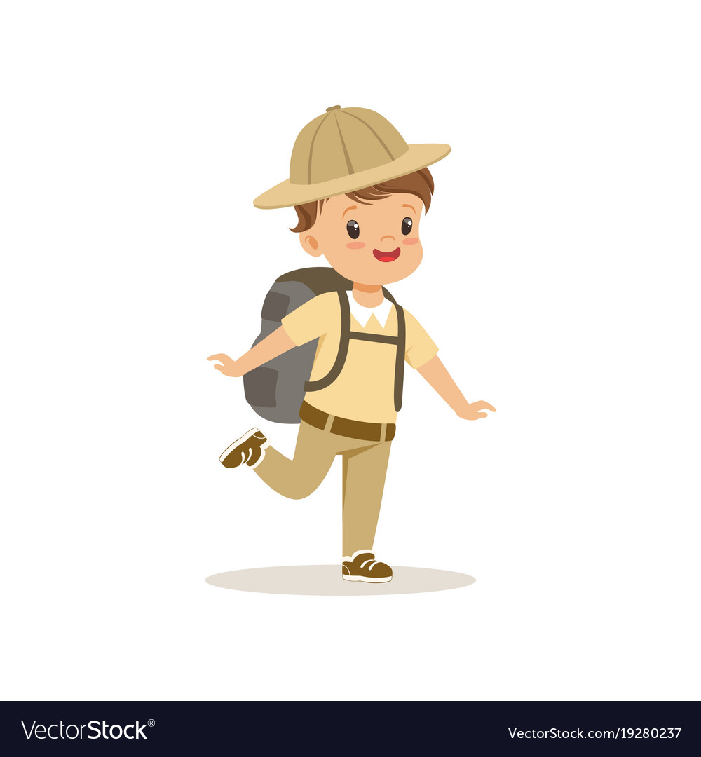 Cute little boy in scout costume with backpack Vector Image