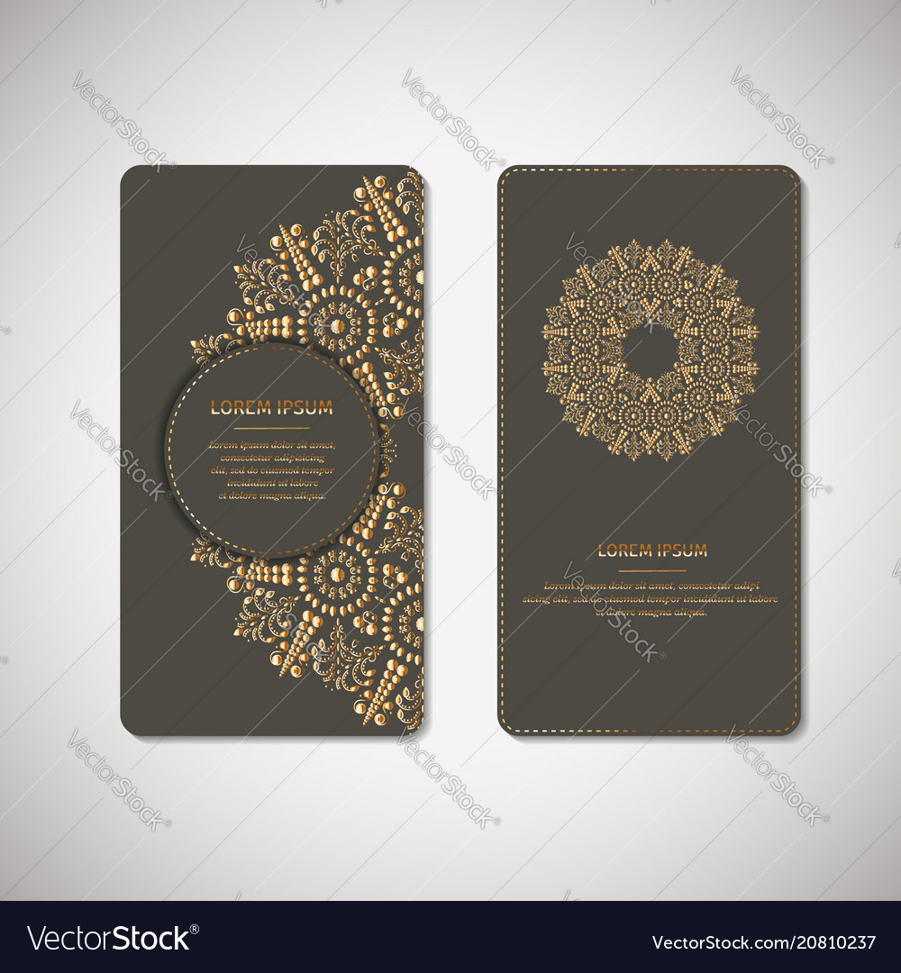 Golden floral ornamental cards with oriental vector image Golden floral ornamental cards with oriental