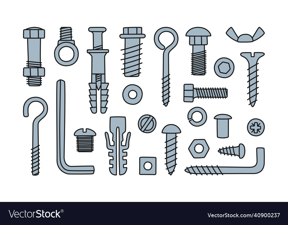 Hand drawn screw bolts fasteners bolts screws Vector Image