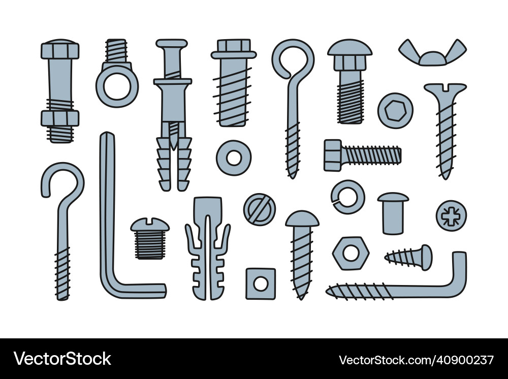 Hand drawn screw bolts fasteners screws Royalty Free Vector
