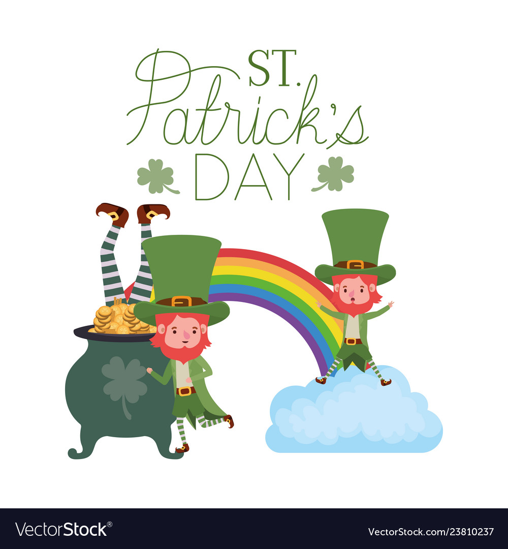 St Patricks Day Label With Leprechauns Character Vector Image