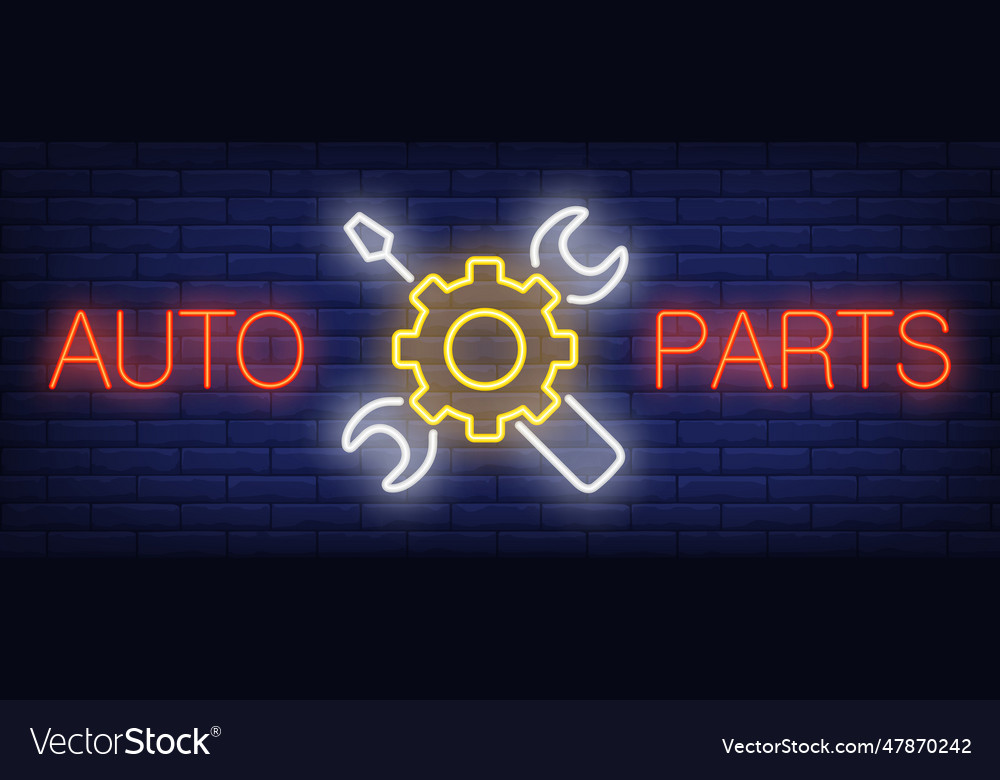 Auto parts sign in neon style Royalty Free Vector Image