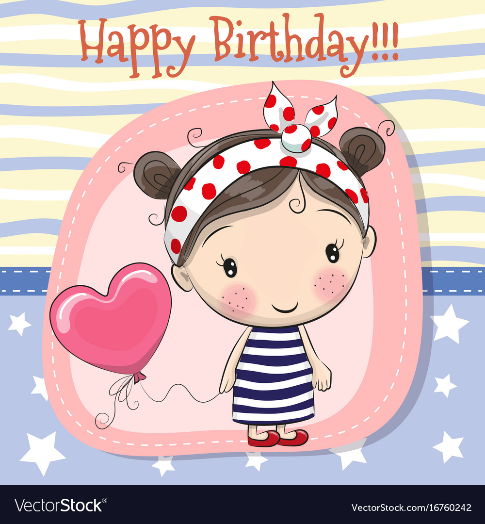 Cute cartoon girl with balloon Royalty Free Vector Image