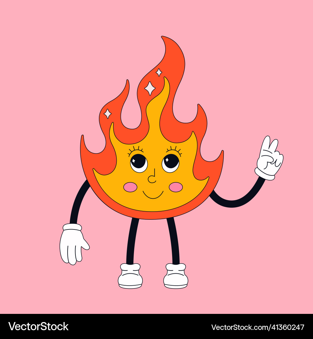 Cute cartoon flame character in retro style Vector Image