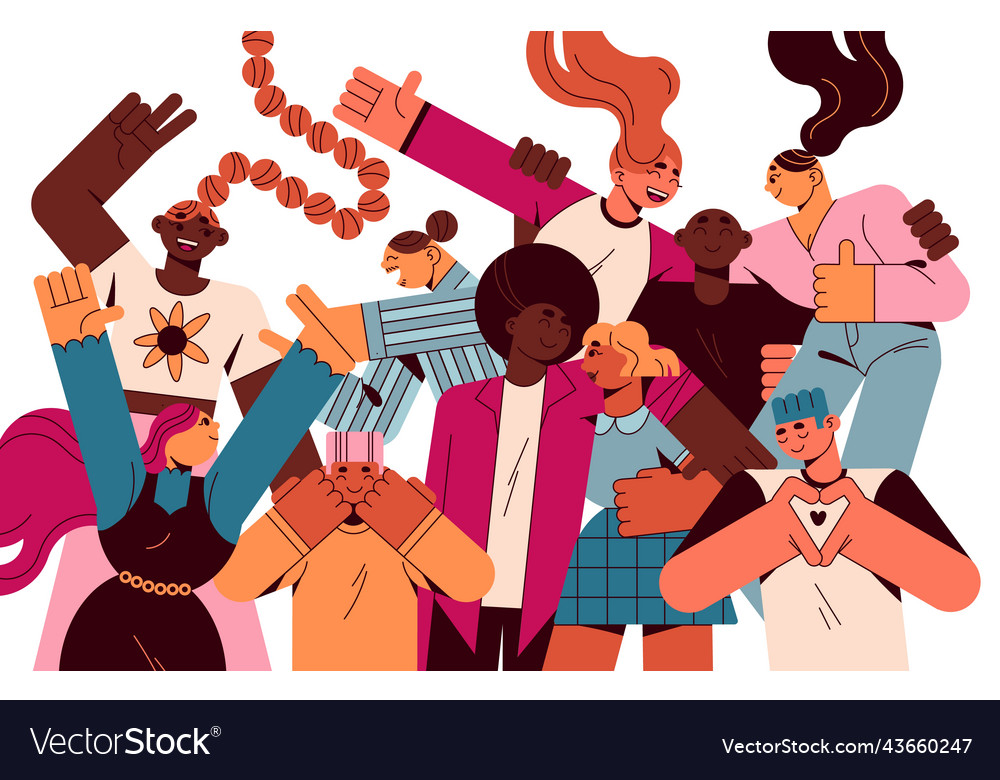 Happy diverse community with different men women Vector Image