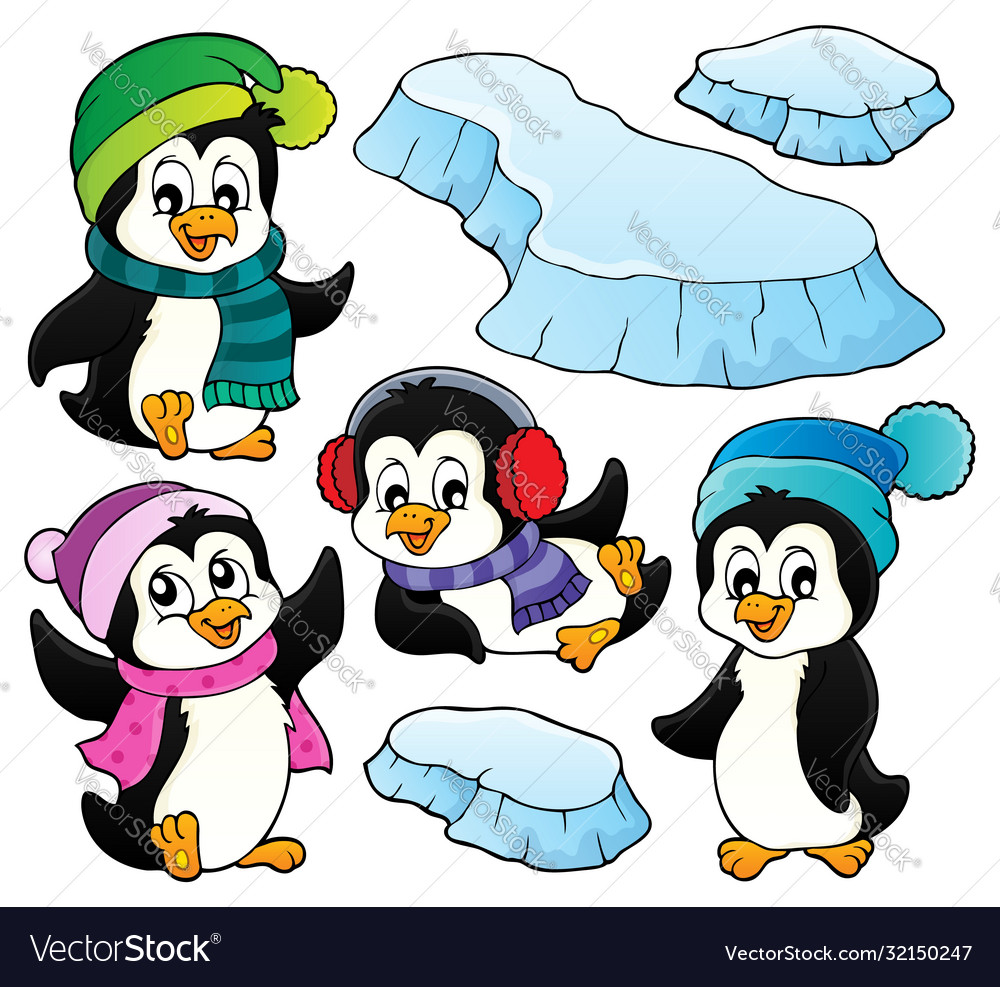 Happy winter penguins topic set 1 Royalty Free Vector Image