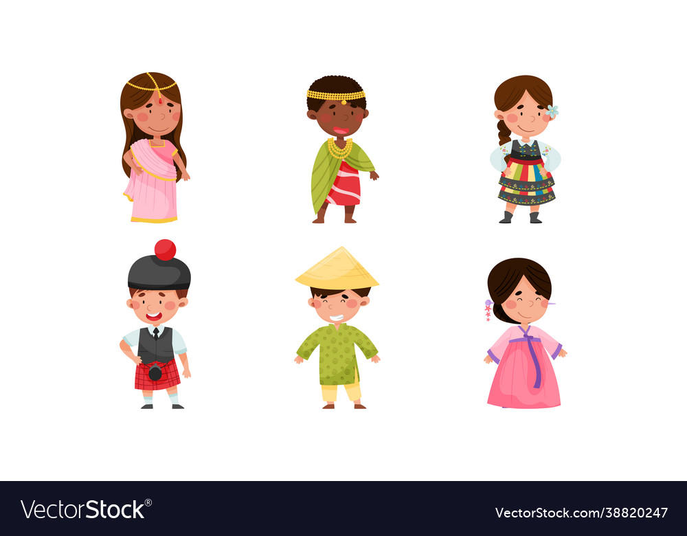 Kids wearing national costumes different Vector Image