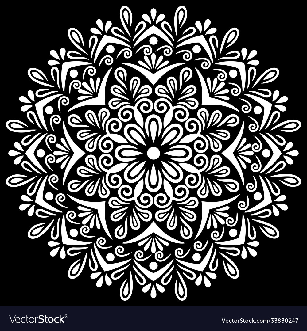 White mandala on black pattern stencil doodles Vector Image