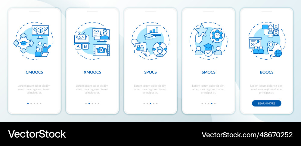 2d walkthrough mooc with blue linear icons Vector Image