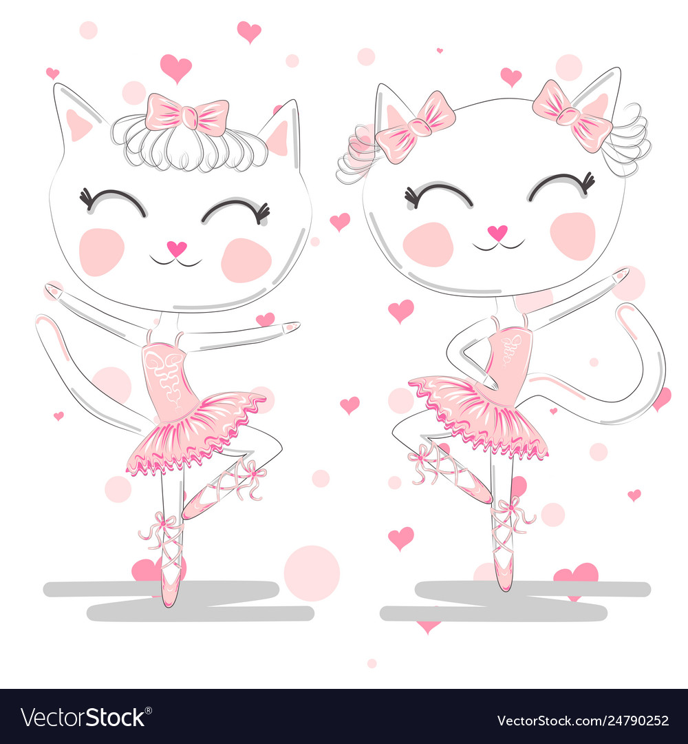 Happy cat girl in ballet costume dance on a piano Vector Image