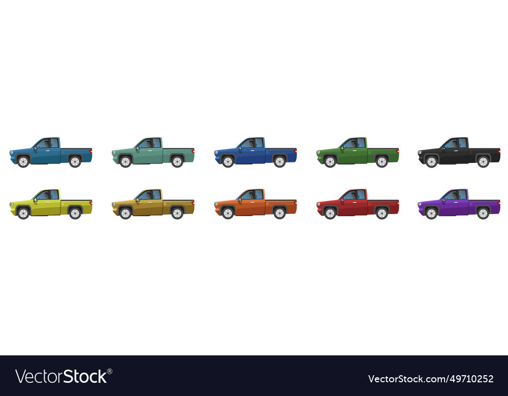 Pickup Cars Colorful Collection Royalty Free Vector Image