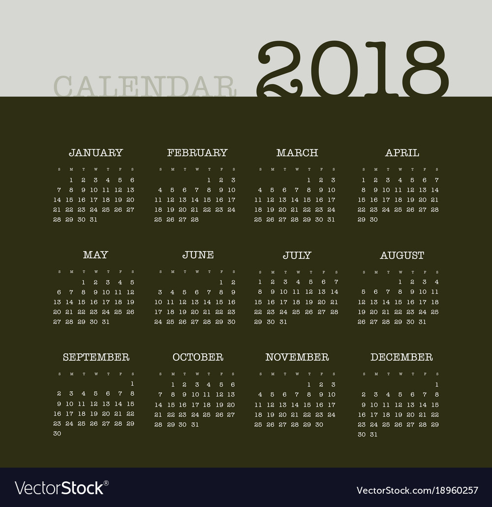 Calendar 2018 year week starts from sunday Vector Image