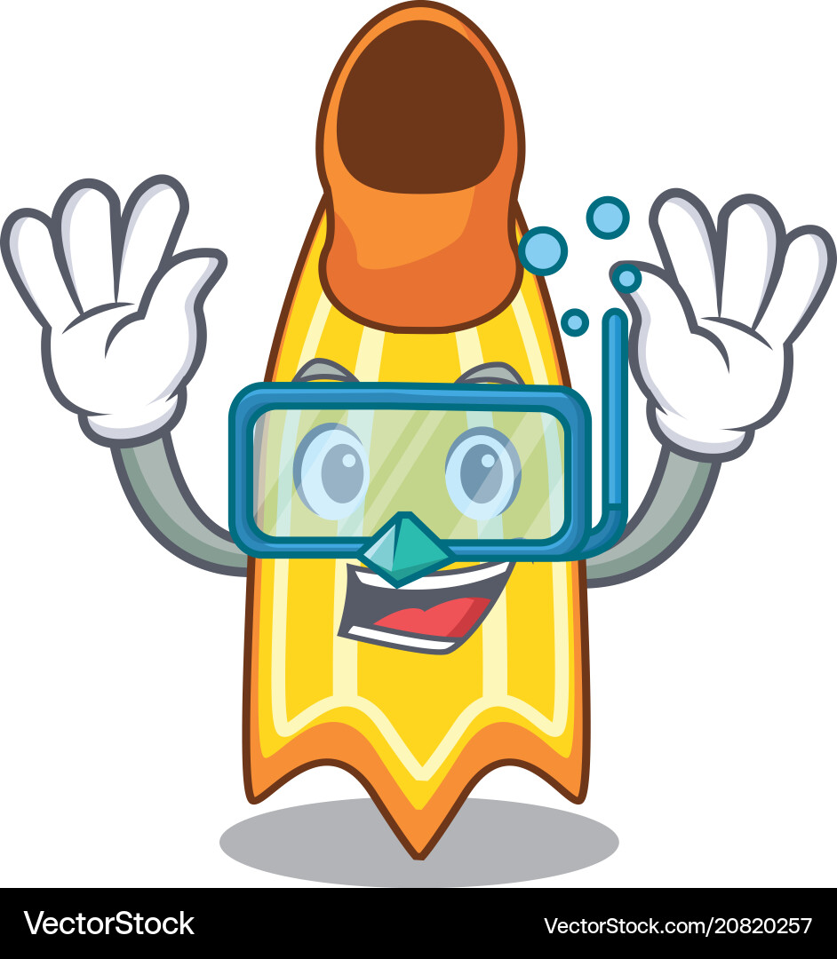 Diving swim fin character cartoon Royalty Free Vector Image