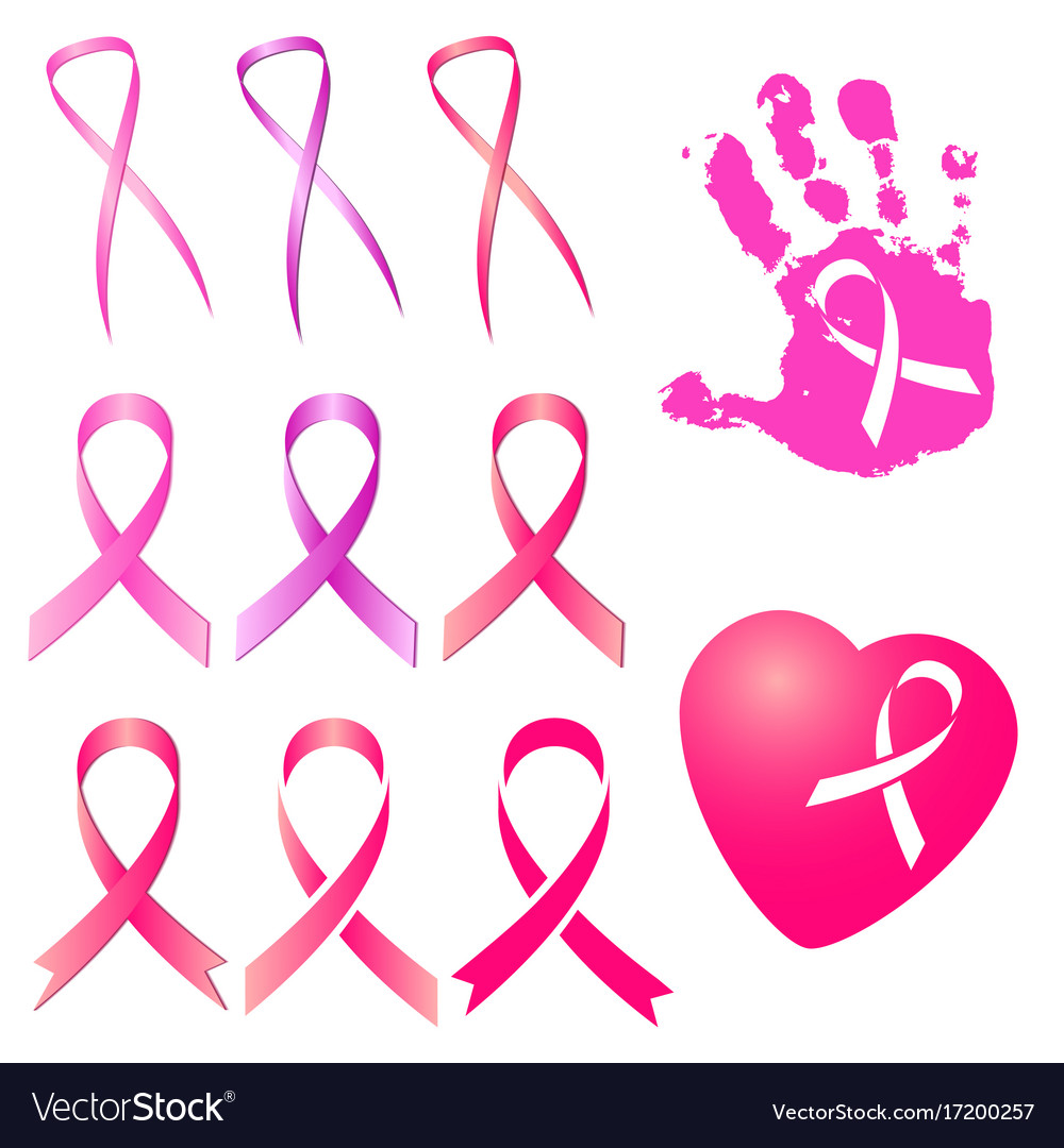 Pink ribbon in different versions Royalty Free Vector Image