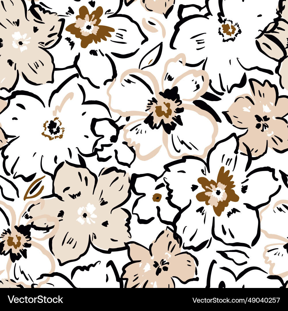 Seamless botanical pattern with hand drawn flowers