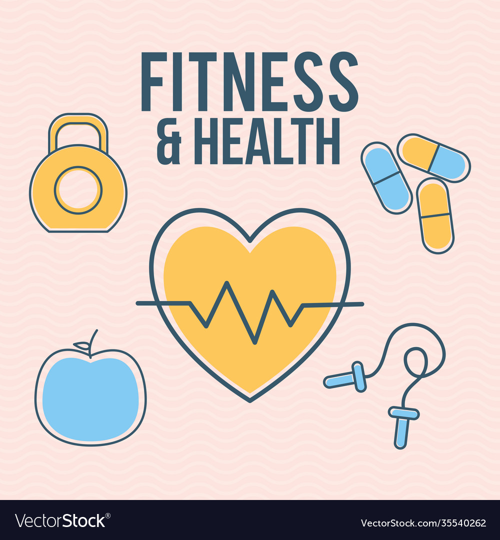 Fitness And Health Lettering With Set Royalty Free Vector