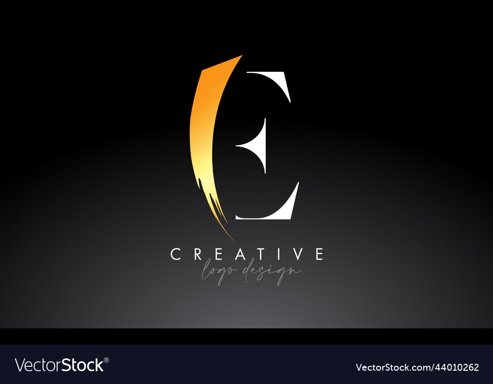 Golden brush letter e logo design with creative Vector Image