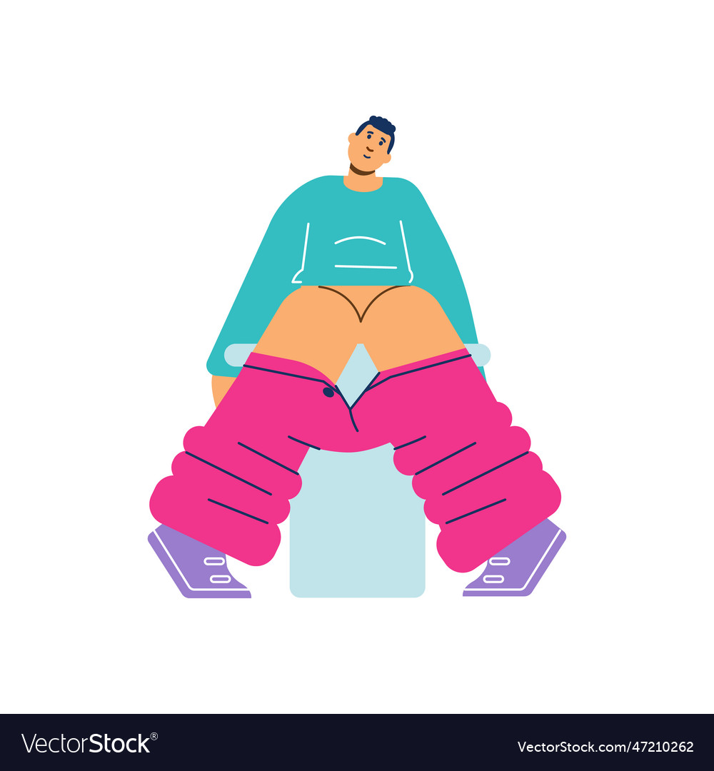 Relaxing smiling boy sitting on toilet bowl front Vector Image
