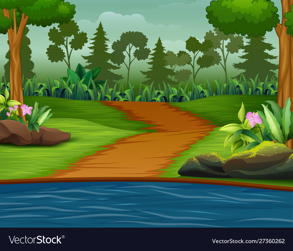 Road to river with a forest background Royalty Free Vector Road to river with a forest background Royalty Free Vector