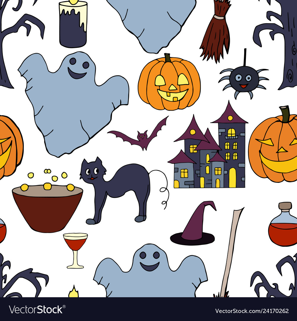 Seamless pattern with hand drawn halloween element