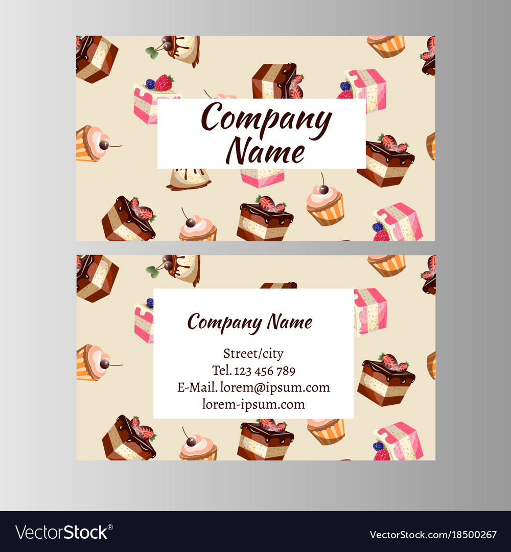 Business card design template with tasty cakes Vector Image With Cake Business Cards Templates Free