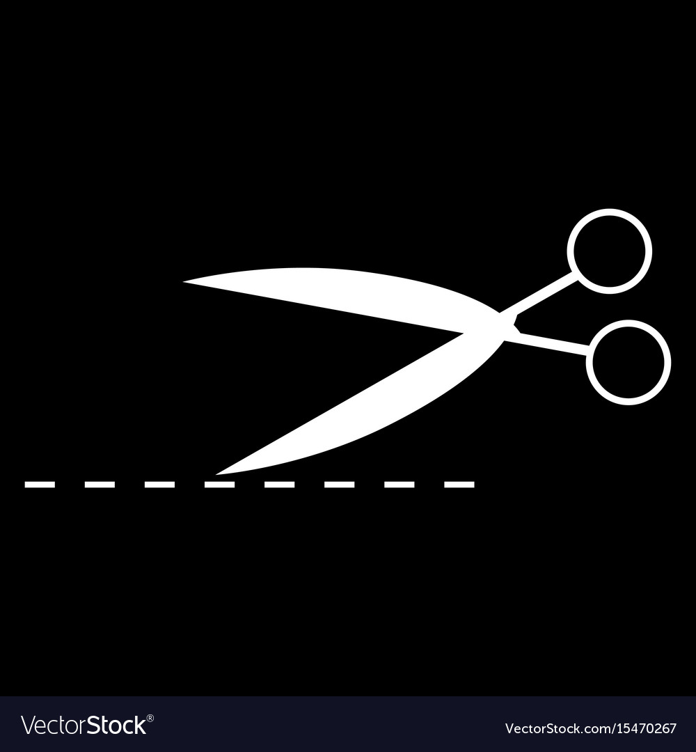 Scissor with cut line it is the white color icon Vector Image