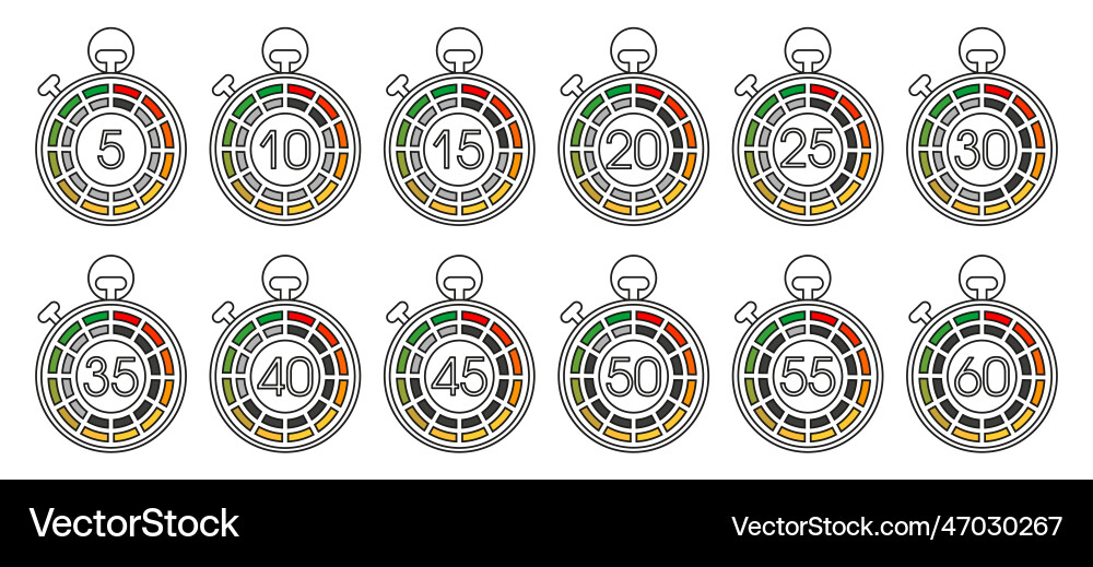 Timer set stopwatch icons countdown from ten Vector Image