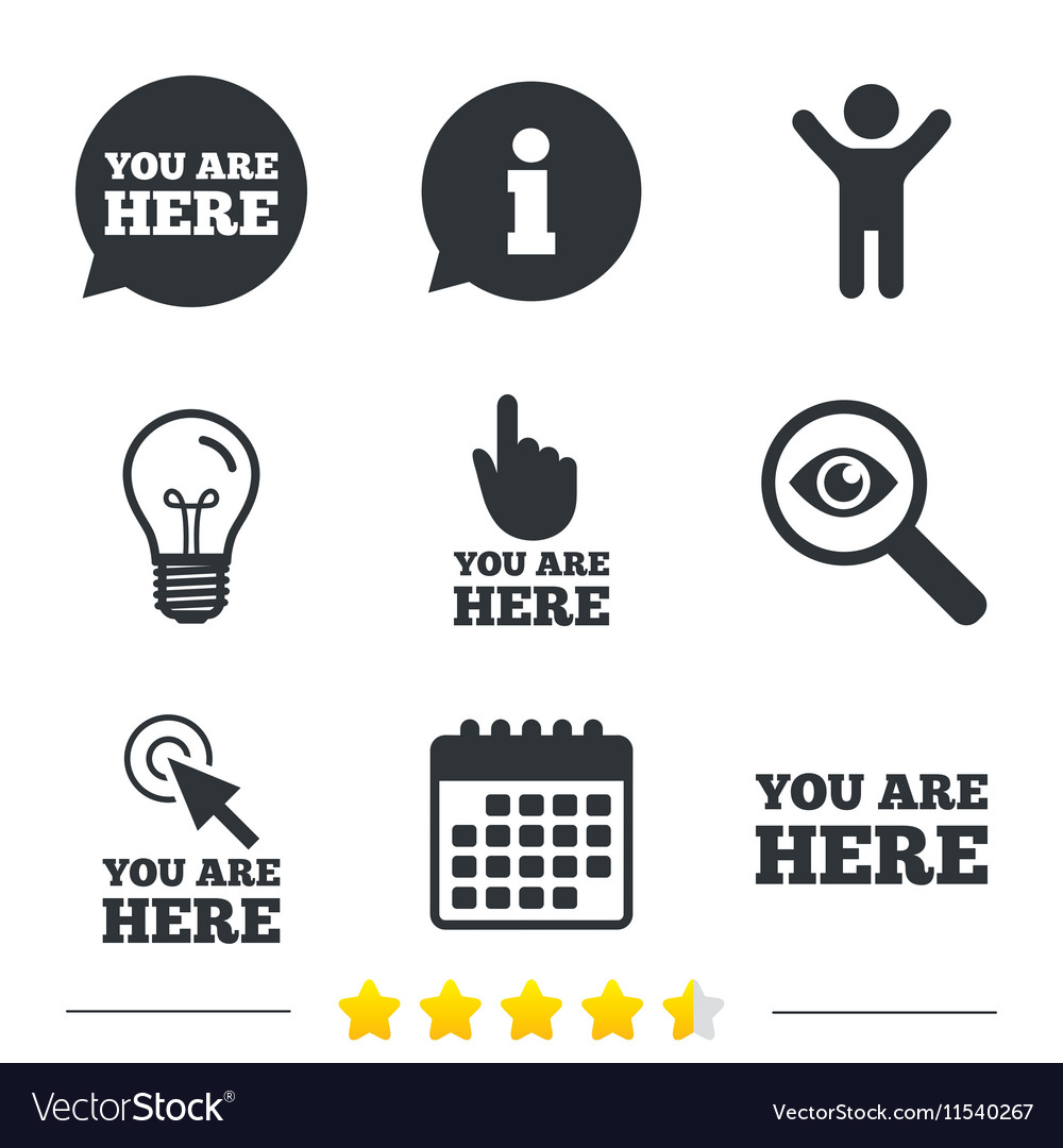 You are here icons info speech bubble sign Vector Image