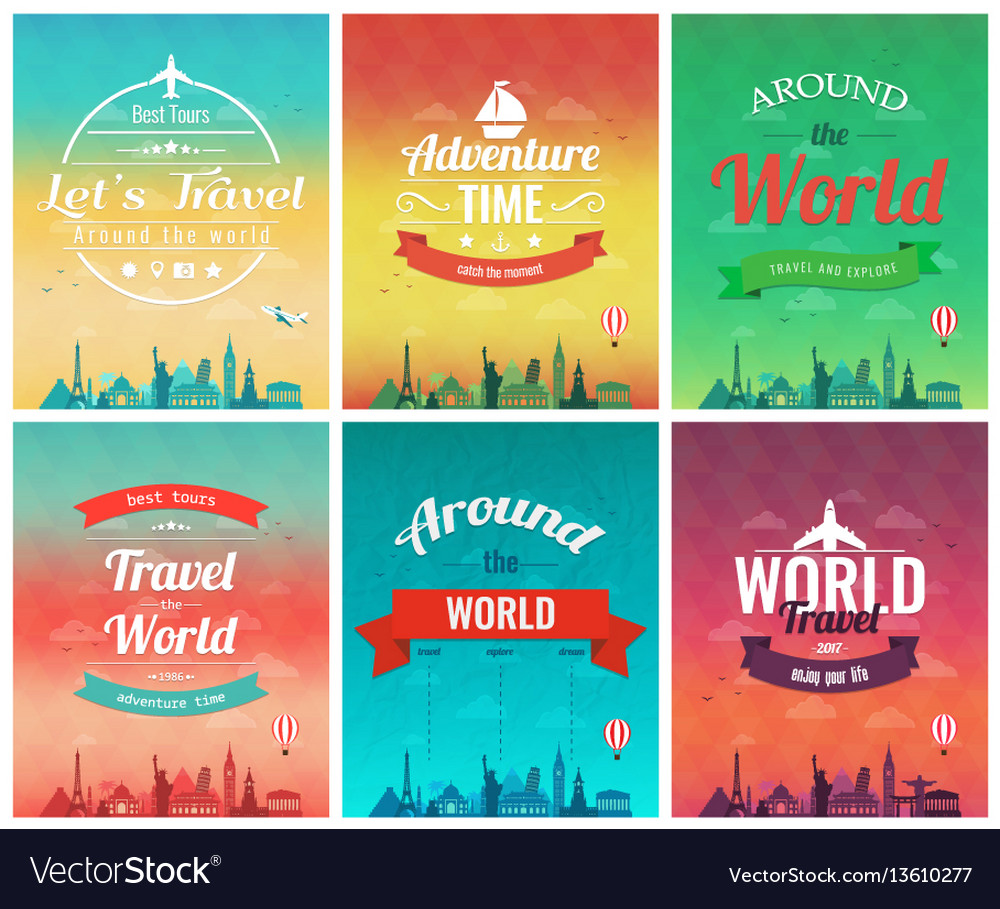 Travel brochure with world landmarks template