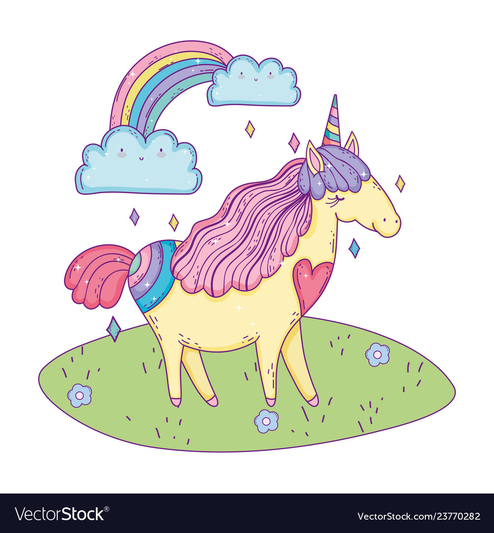 Beautiful Little Unicorn With Rainbow Royalty Free Vector