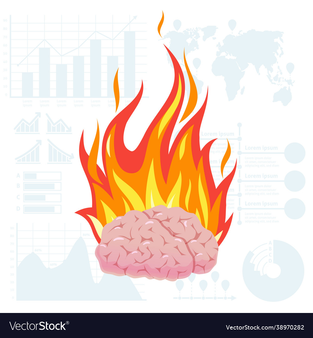 Brain overheating burning head cartoon body part Vector Image