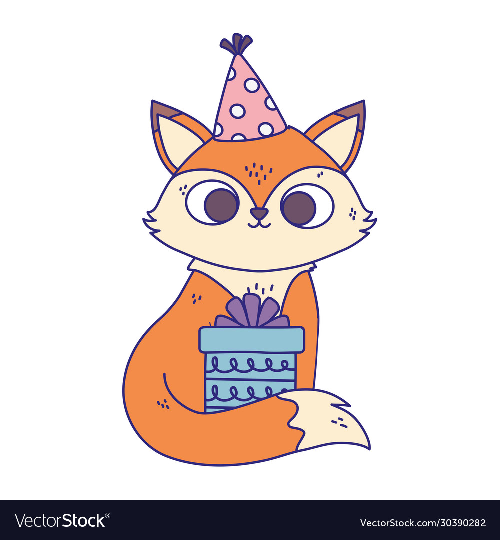 Happy birthday little fox with party hat and gift Vector Image