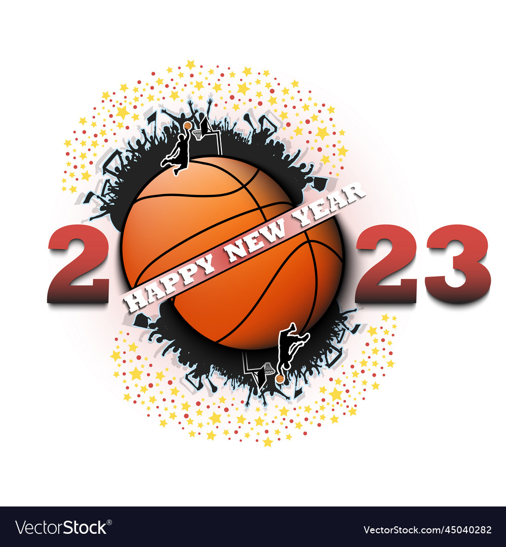Happy new year 2023 and basketball ball Royalty Free Vector