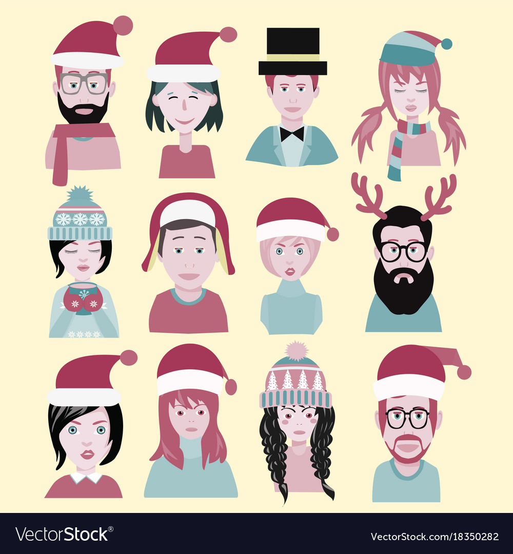 Man and woman in santa hat men and women Vector Image