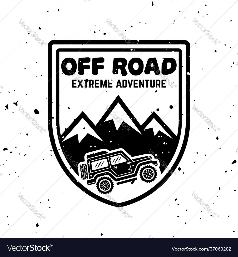 Off-road car and mountains monochrome Royalty Free Vector