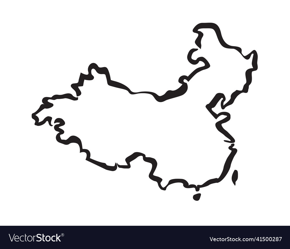 Black drawing map of china outline graphic Vector Image