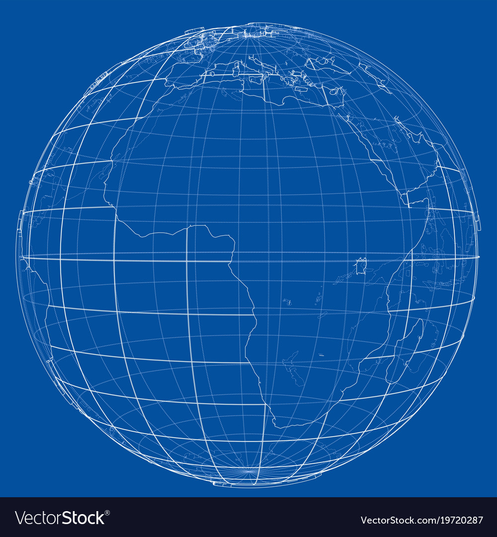 Globe contour rendering 3d Royalty Free Vector Image