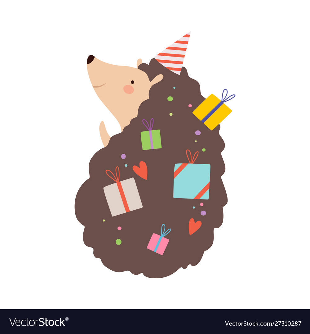 Hedgehog with presents on a Royalty Free Vector Image