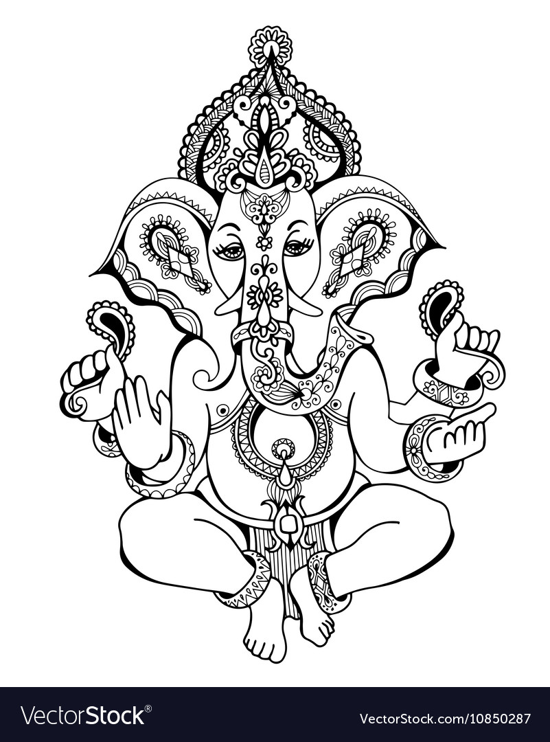 Line drawing Lord Ganesh with Flute  PRINTS  Ganeshism Studio